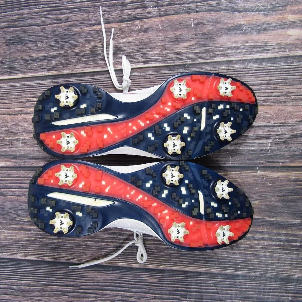 Adidas Golf Shoes Mens Size 12 White Red Navy Spiked Cleats Lightstrike